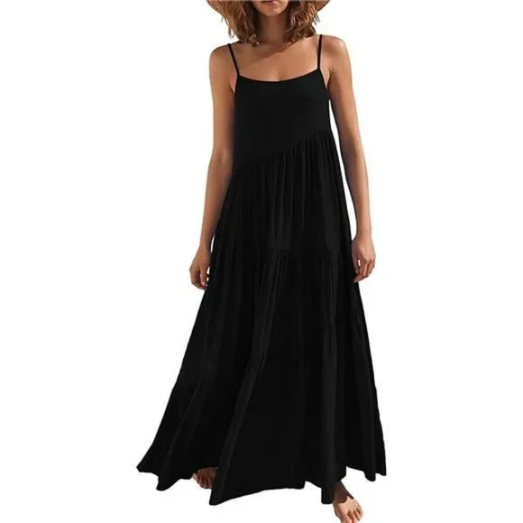 green emerald velvet dress AiiRZ Leopard Print Maxi Dress Spaghetti Strap Loose Fit Trapeze Summer Holiday Beach Resort Wear Flowy Long Dress with Animal Design Pattern,L
